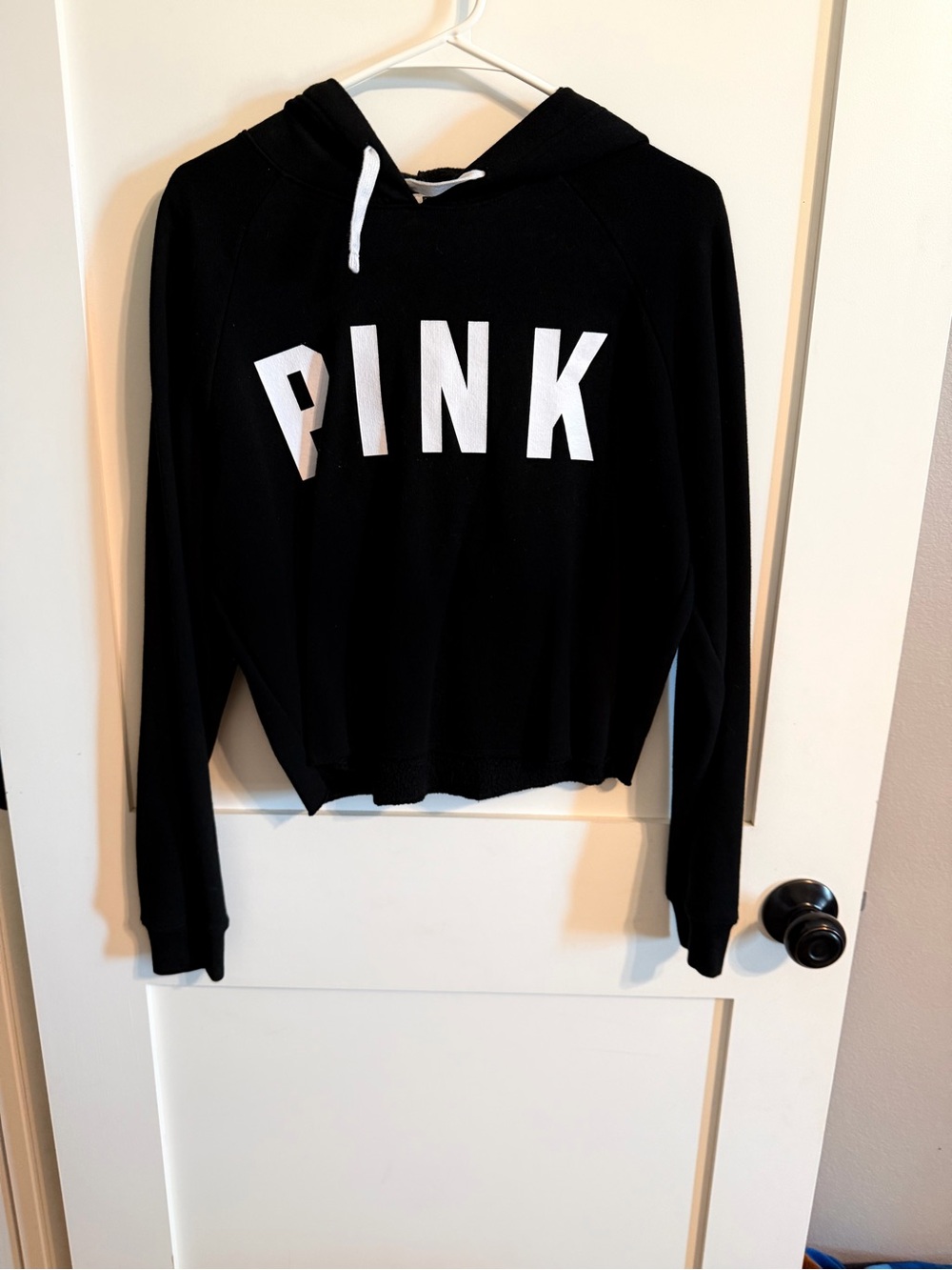 Victoria's Secret PINK Black Cropped Hoodie with White Logo